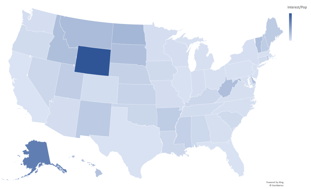 Search interest over state population